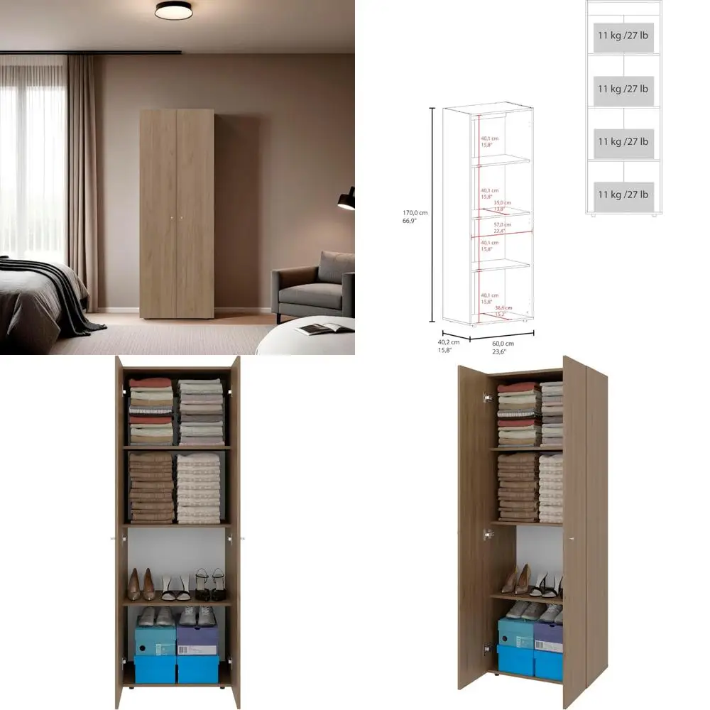 Armario moderno de madera de ingeniería con 2 puertas y 4 estantes - Gabinete de almacenamiento para dormitorio de roble natural y blanco para una vida organizada