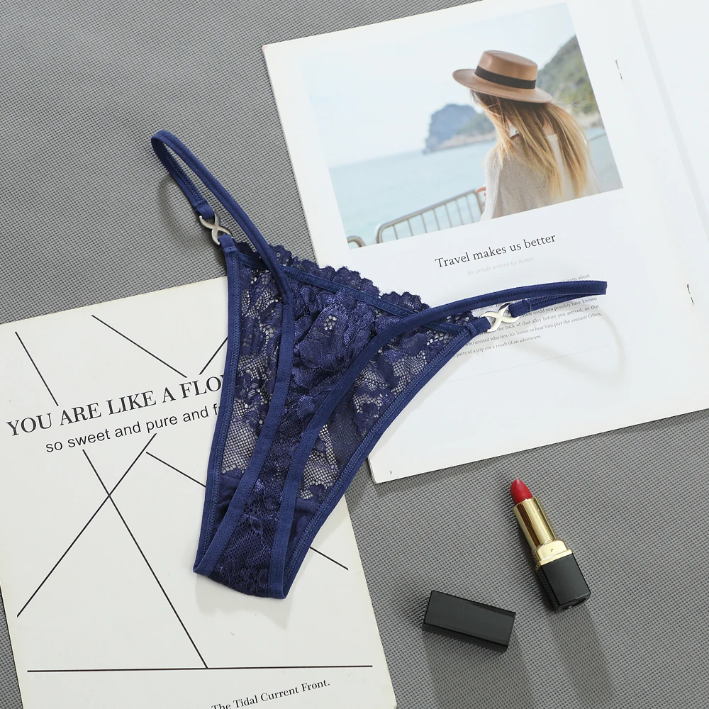 Sexy Women's Underwear Thong Lace Trim Lace Flower Embroidery Pattern Low Waist Women's Underwear Sexy Panties Super Comfortable