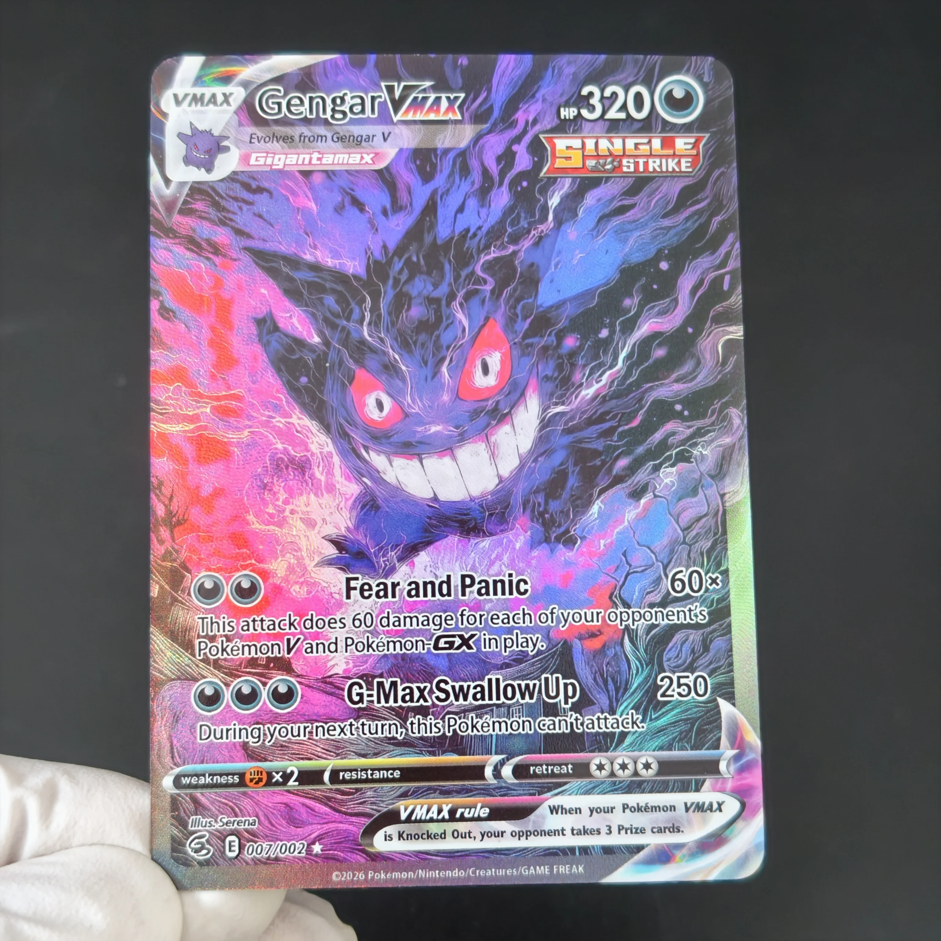 DIY PKM Card English PTCG Pokemon Gengar VMAX Holo Texture Full Art Self Made Single Card Classic Game Anime Cards view 3