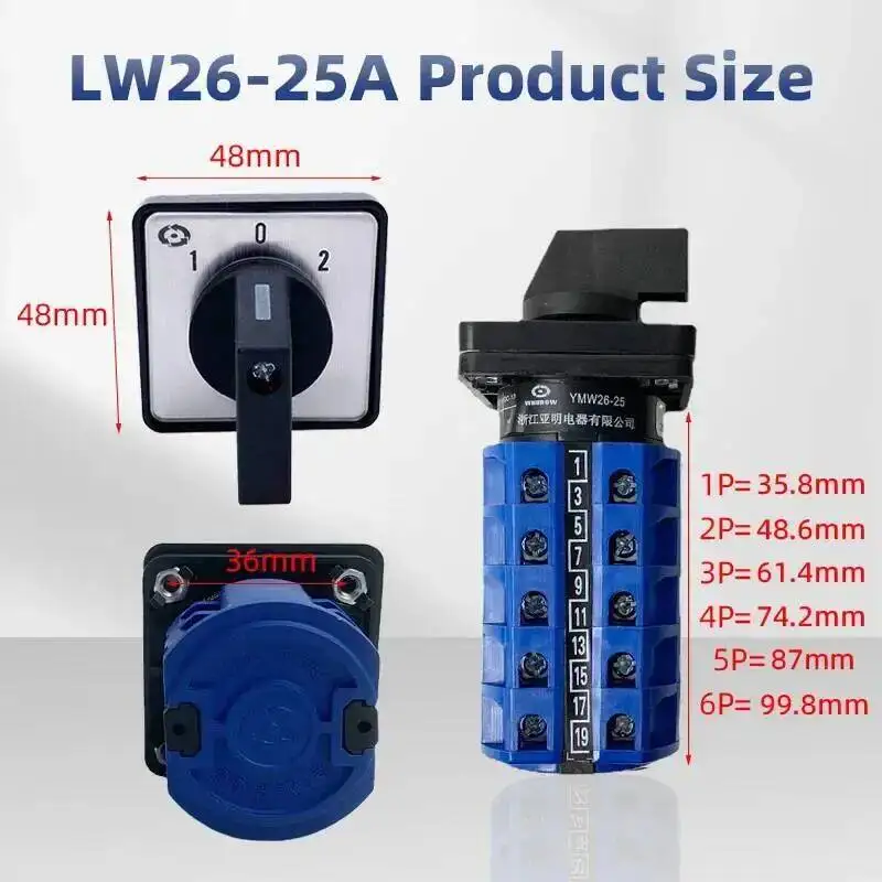 Controle de poder único Cam Transfer Rotary Switch, On Off Motor Reverse Forward e Reverse Selection, 25A, LW26, YMW26