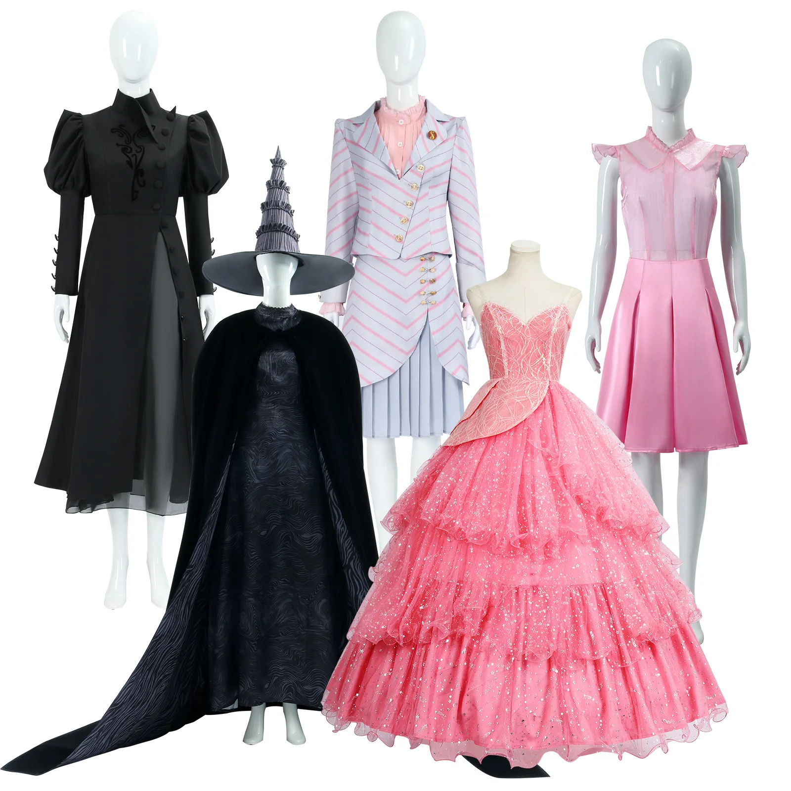 Wicked Cosplay Witches Costumes Glinda Elphaba Clothes Gotic Movie Party Role-playing Pink dress Black Dress Robe Hat 2024 New