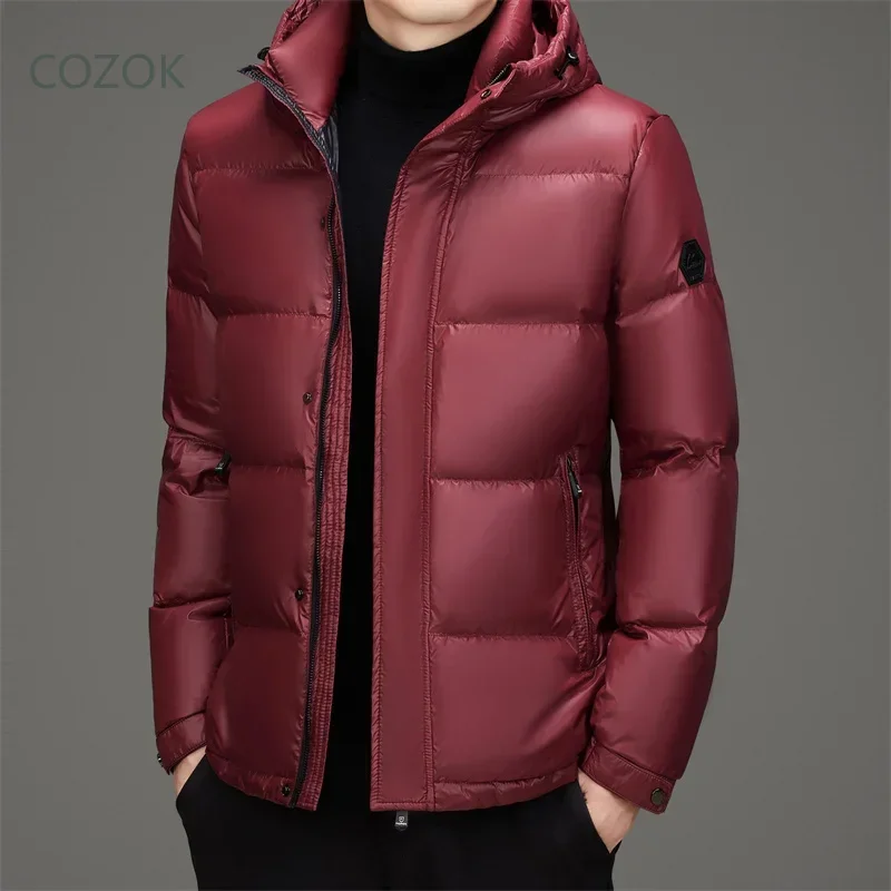 Cozok Schwarz gold abnehmbarer Hut Herren Daunen jacke Designer kleidung Herren Enten Daunen kurze Jacken Winter jacke für Herren Herren mantel