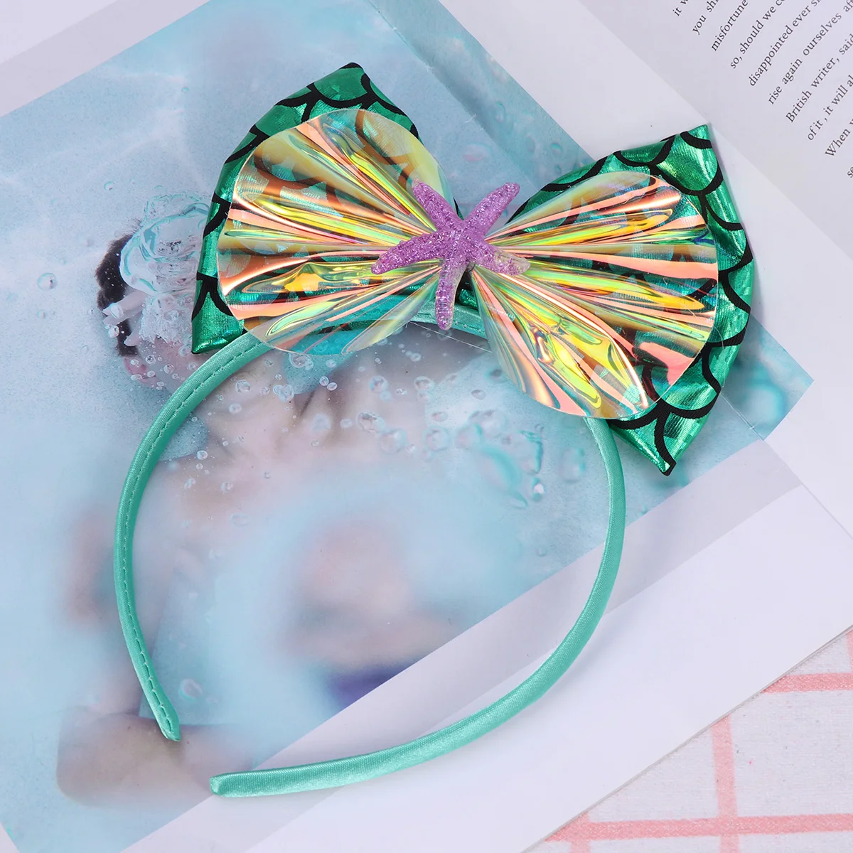 

Fish Scale Bowknot Headband For Kids Lightweight Comfortable Hair Accessory Festival Party Cosplay Christmas Photo Prop Green
