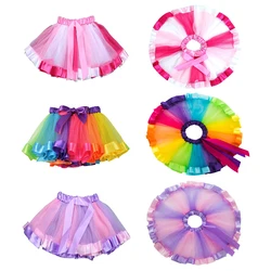 Girl Kids Tutu Skirt Toddler Baby Princess Fluffy Rainbow Tulle Party Dance Children School Ballet Performance Mini Short Skirts