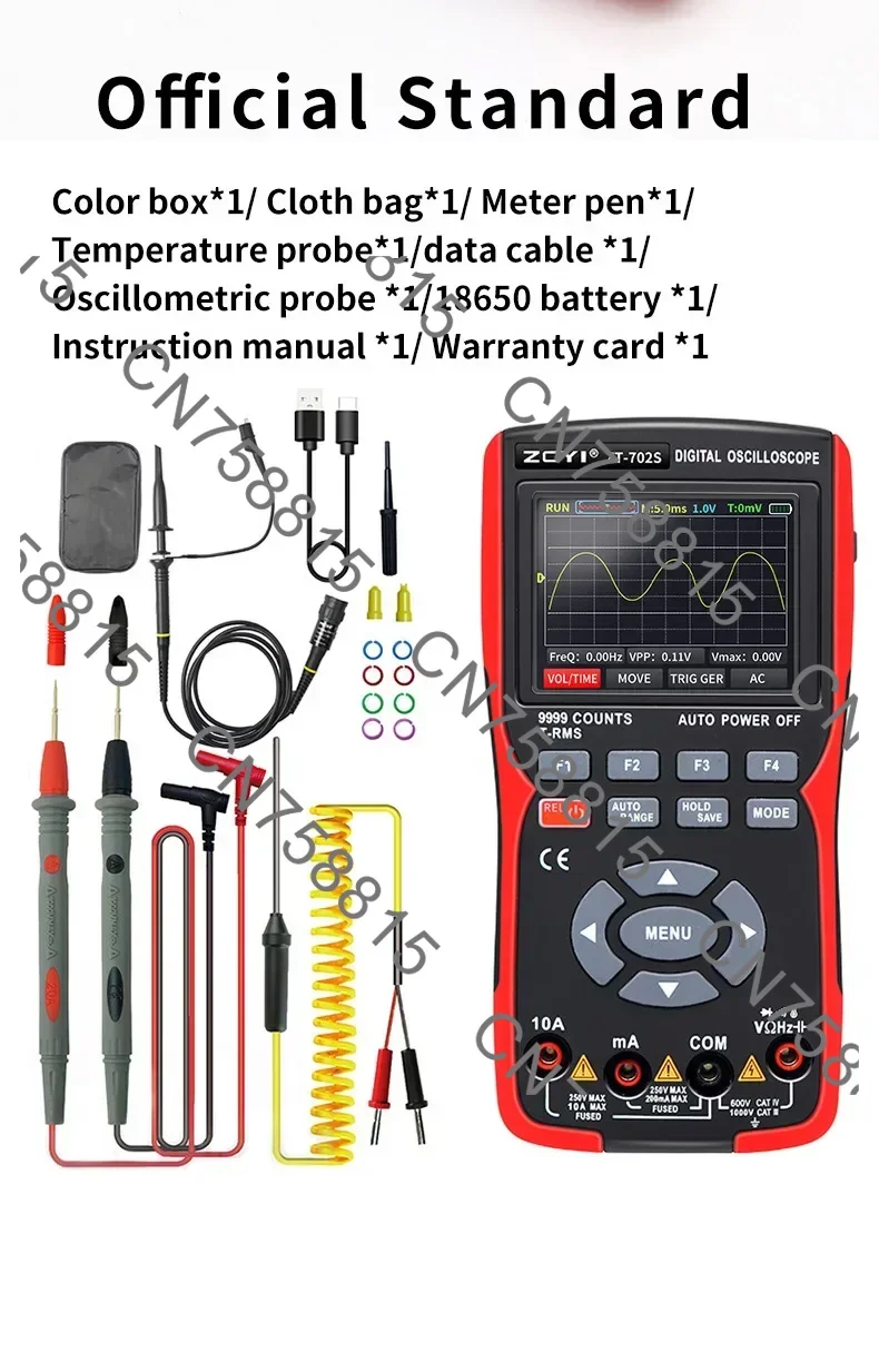 Digital Oscilloscope Multimeter Real Time Sampling Rate 48MSA/s TrueRMS 1000V Professional Tester 2.8 Scree ZT-702S, ZT225 2In1