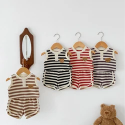 MILANCEL-Conjunto de ropa para bebé, camiseta sin mangas y pantalones cortos, chándal para niño, conjunto de ropa para niña con cabeza de oso de gofre, novedad de 2024