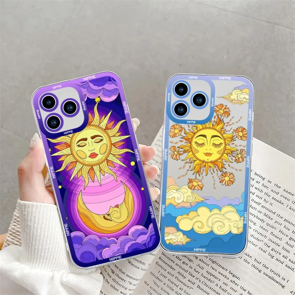 Sun Indie Hippie Art Phone Case For Samsung Galaxy S23 S22 S21 S20 Plus lite Ultra Transparent Shell