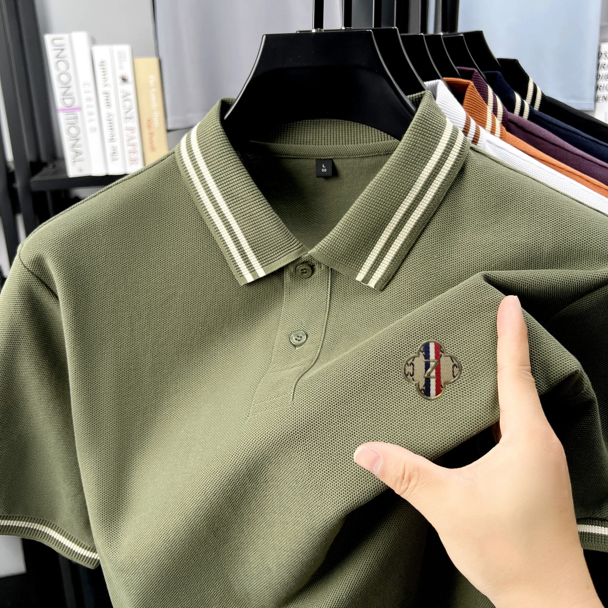 100%pure cotton men's summer new designer brand exquisite printed polo shirt gentle and skin friendly daily business casual wear