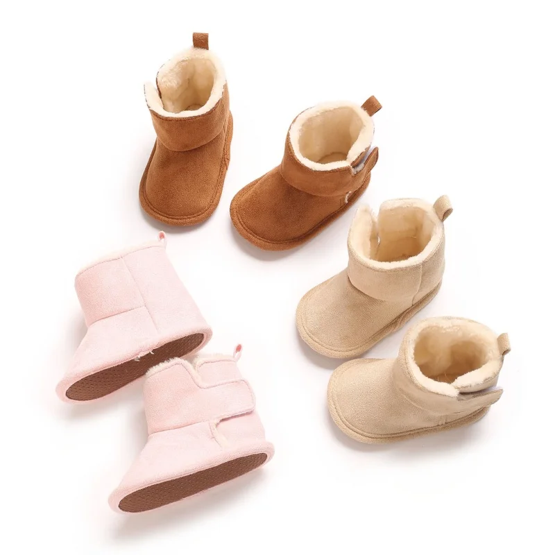 Winter Snow Boots for 0-1 Year Old Plush Faux Fur Collar Ankle High Soft Soled Warm Shoes Suitable for Beginners Baby Warm Footw