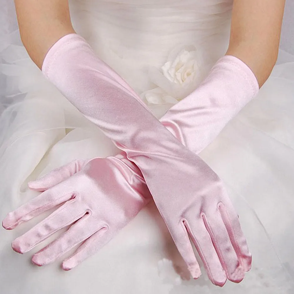 Full Finger Long Bride Cheap Wedding Accessories Bridal Elbow Gloves Red Ladies Satin Finger Long Gloves Elegant Party Gloves