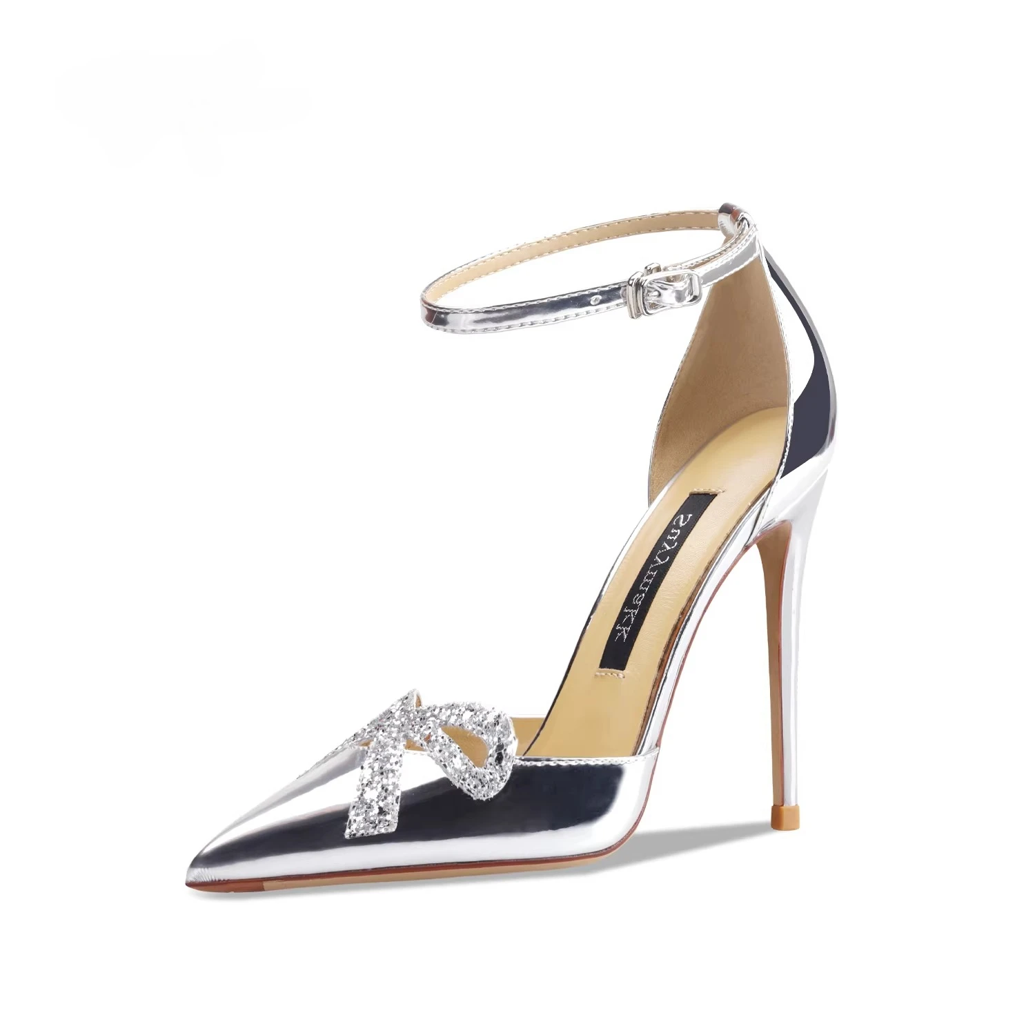 

Женские летние модные туфли-лодочки из лакированной кожи с пайетками, французский стиль, острый носок, на высоком каблуке, новинка 2026 года