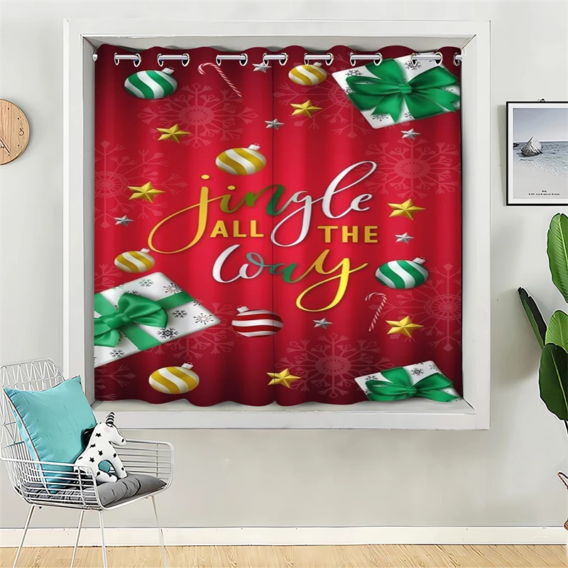 Christmas Curtains Happy New Year Holiday Atmosphere Decoration Gift High Light-shielding Two-piece Set