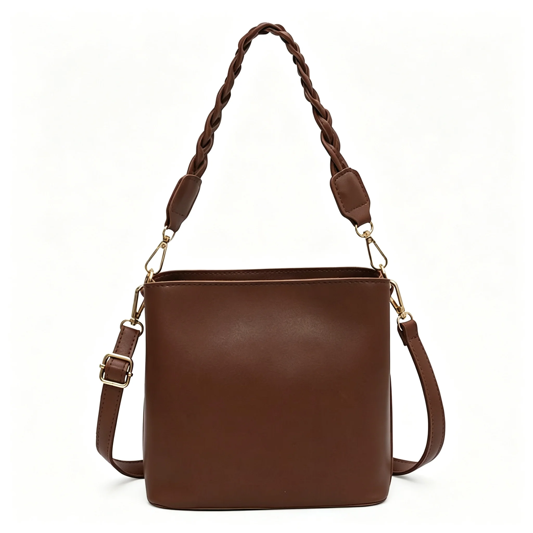 Khaki Black Coffee Brown PU Leather Bucket Bag Braided Strap Hobo Shoulder Crossbody Vintage Minimalist Underarm Handbag Women