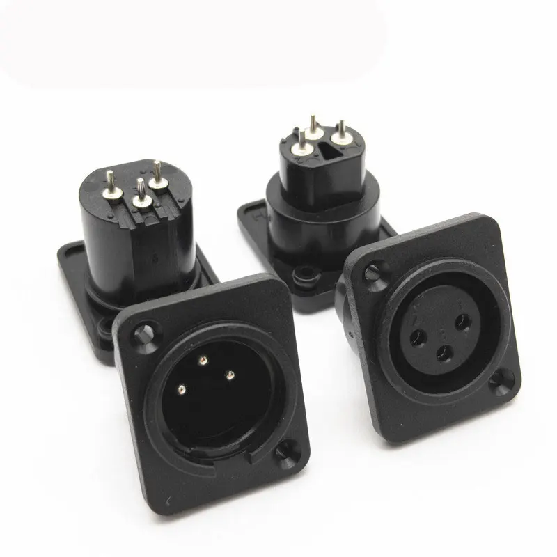 2pcs 3-pin male female internal/external direct audio XLR three core speaker socket plastic panel installation connector