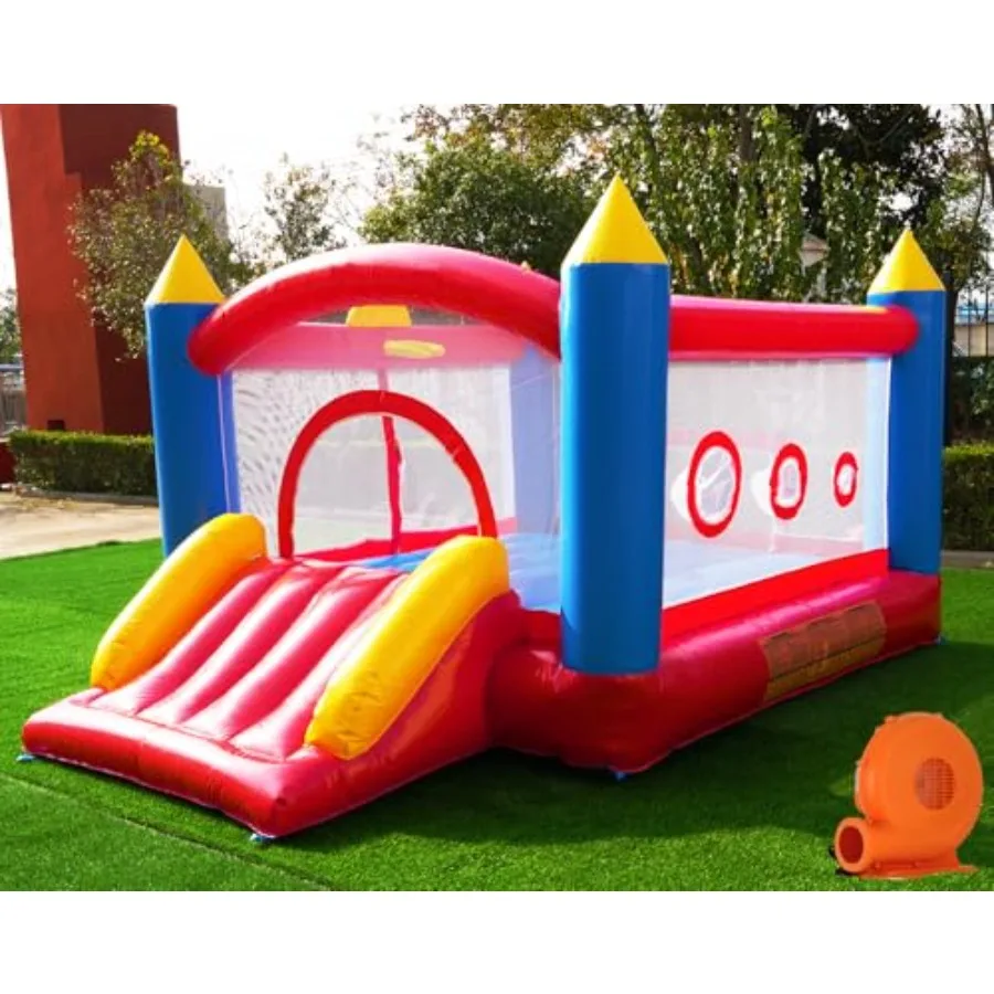 

Надувной батут из ПВХ повышенной прочности с большой горкой, выдерживающий нагрузку до 450 фунтов, с воздуходувкой - для использования в помещении и на улице