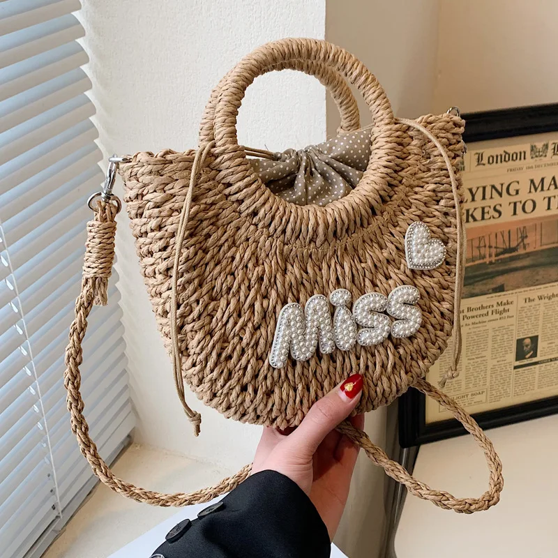 

Сумка через плечо из плетеной соломки для женщин, маленькая сумочка ручной работы, сумка в богемном стиле, женская летняя пляжная сумка из ротанга, bolsa
