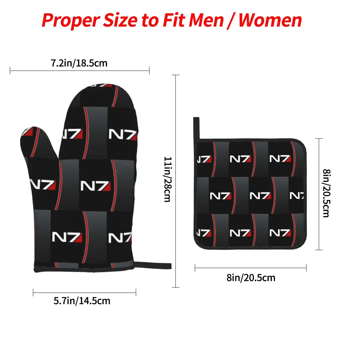 N7 Mass Effect Emblem Oven Mitts and Pot Holder Sets of 4 for Baking Kitchen Cooking BBQ Resistant Non-Slip Gloves
