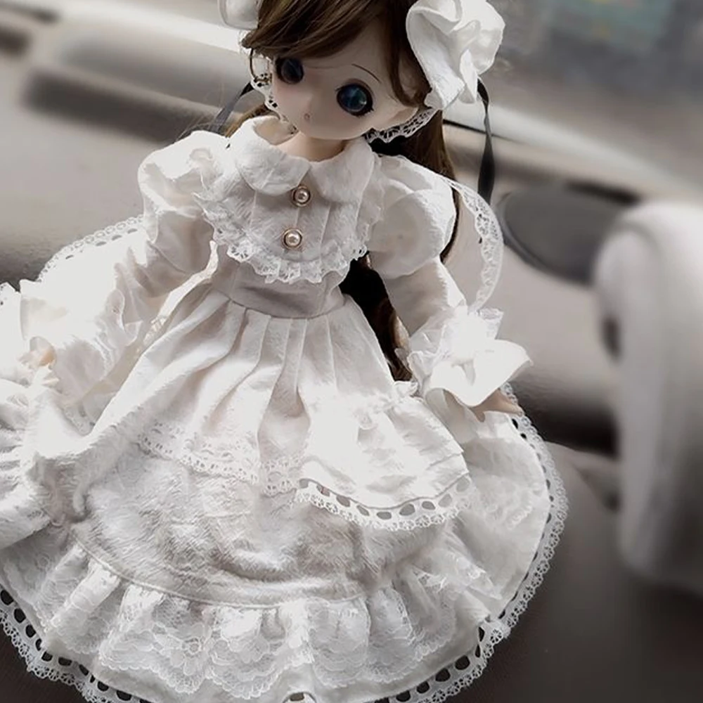 Elegant White Victorian Lace Doll Dress with Big Bow Headwear for 30Cm 45Cm 60Cm Bjd Doll Decor & Shooting Kawaii view 6