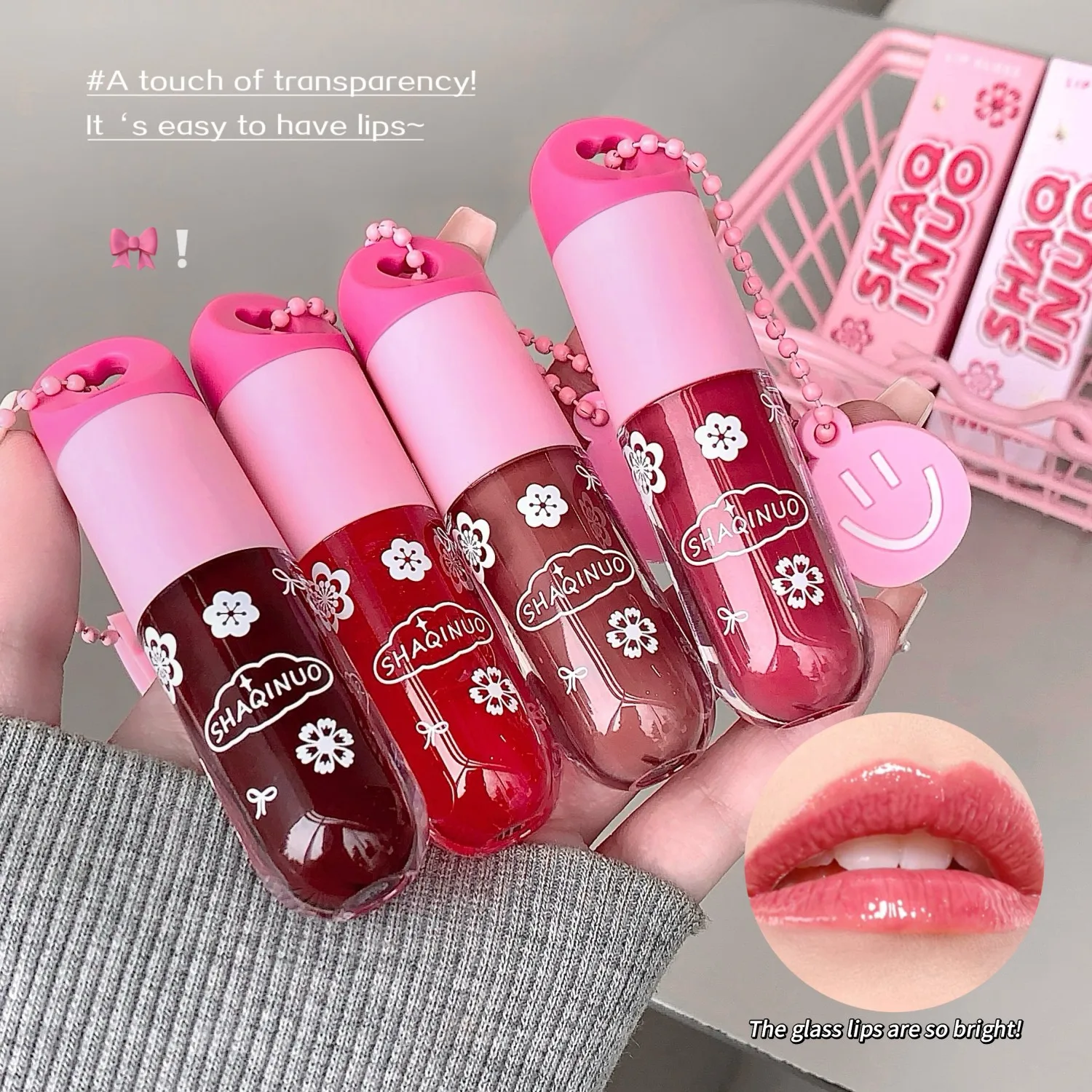 SHAQINUO Lustrous, Tender and Watery Lip Gloss, Water-Rich Glass Lips, Mirror-Like Light Makeup