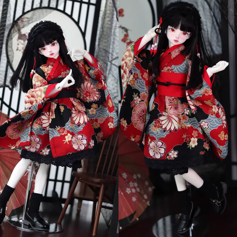 4/4 BJD SD Doll Clothes Japanese and Wind Maid Dress Ancient Costume 1/4 Women's 4-piece Set