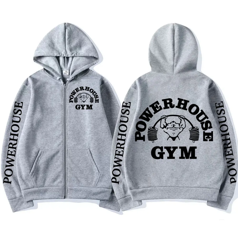 Powerhouse Gym Logo Zipper Hoodie Harajuku Men's Geek Fitness Cardigan Long Sleeve Sweatshirt Casual Fashion Oversized Pullovers