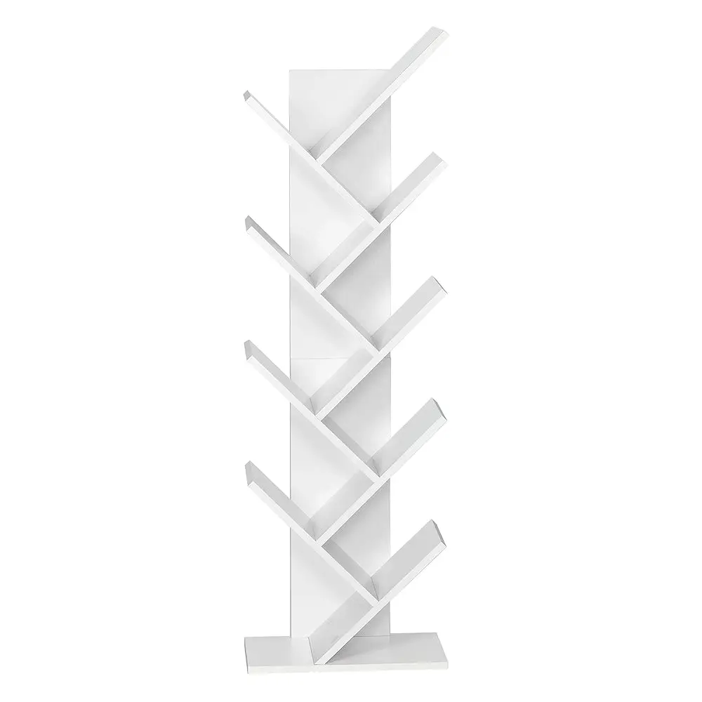 

9-Tier Floor Standing Tree Bookcase, Bookshelf Wooden For Books Magazine Cds In Living Room Home Office Modern White