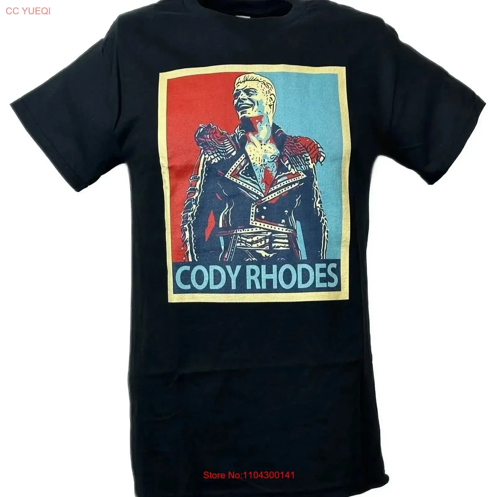 Cody Rhodes – t-shirt noir avec impression d'affiche rouge et bleue, vintage, lavé, élégant, légèrement confortable, doux et respirant