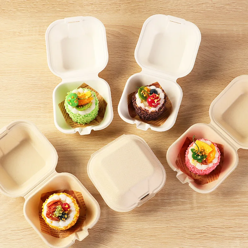 Customized Disposable Paper Pulp Burger Box Biodegradable 4inch 6inch Cake Box Lunch Box Popular Korean Dessert Takeout Box