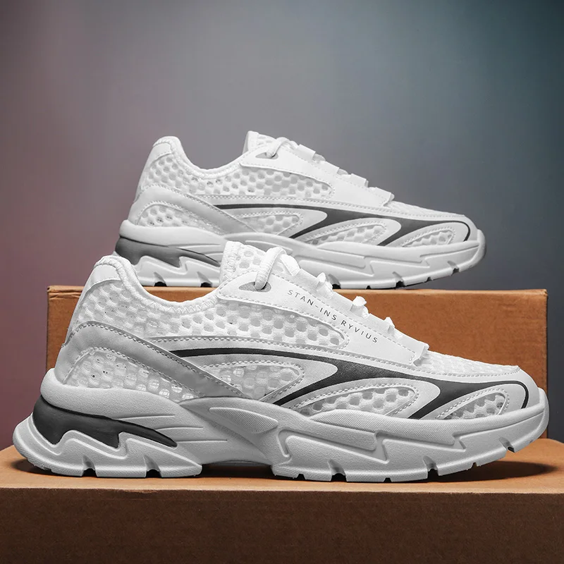 

2025New Comfort Casual Patent Summer Hollow Breathable Sneaker Large Mesh Men's Shoes High Quality Sneaker