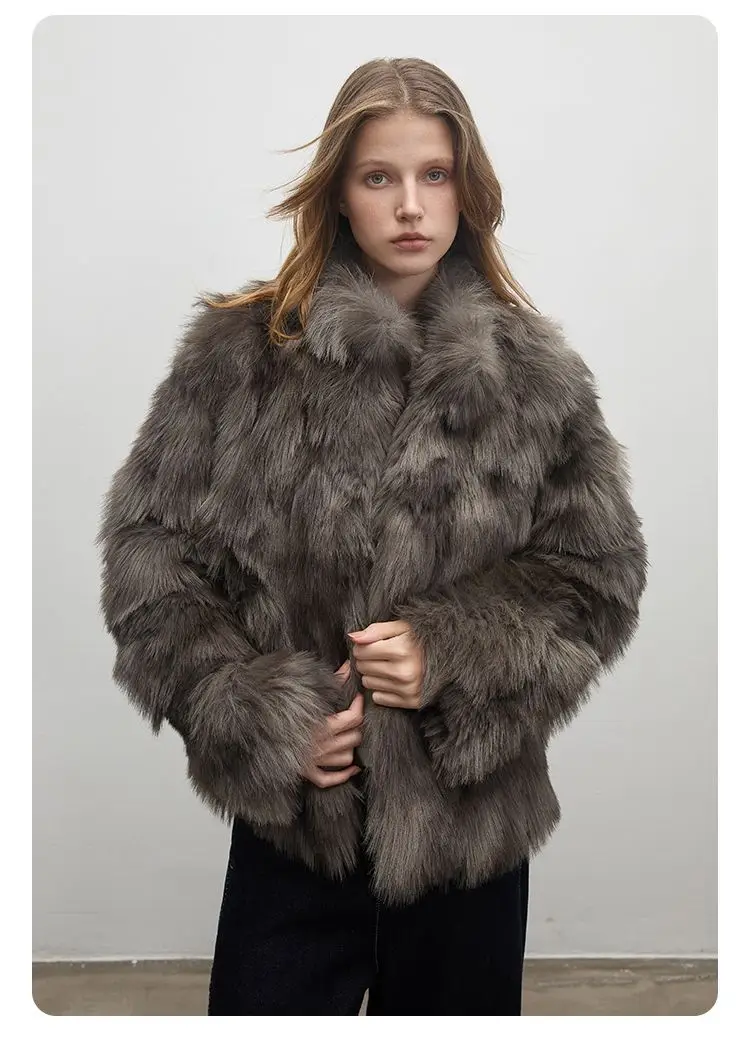 Abrigos envolventes con cuello de piel sintética para mujer, Otoño-Invierno, tipo capullo, gama alta, Vintage, cintura ceñida, combina con todo, paneles cómodos Ins