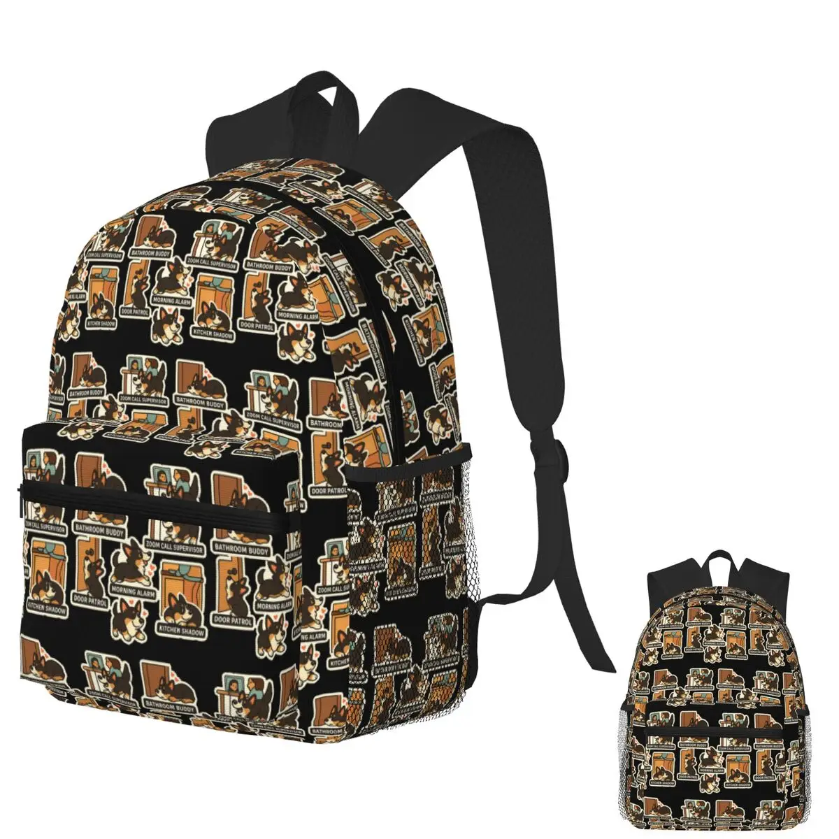 

Black-Headed Tri Corgi Clingy Moments Sticker Sheet Student Backpack School Ba Daypack for Men Women Bookbag Shoulder Bags