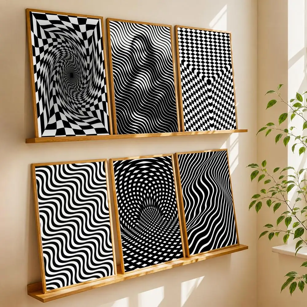 Optical Illusion Waves Painting Calligraphy Canvas Poster Art for Bedroom Living Room Home Decor Wall Decoration Decals Gift