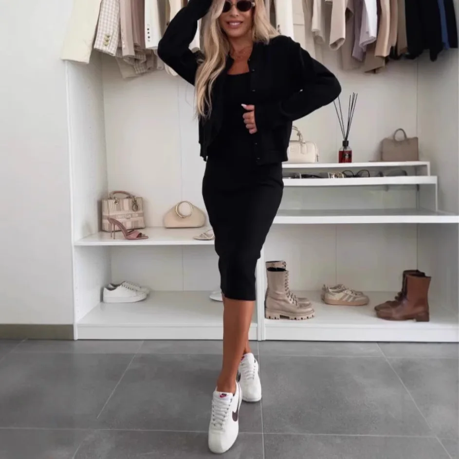 Женское однотонное пальто Dr Set с ремешком Long Sve round Ne Повседневный костюм из двух предметов для осеннего сезона