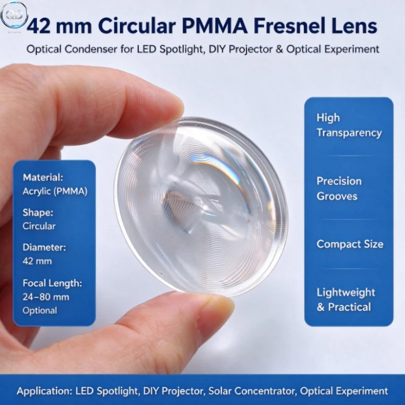 Fresnel Lens D42mm Focal for Led Lenses Spotlight Magnifier DIY Projector Optics Optical Len Projection Imaging Customizable