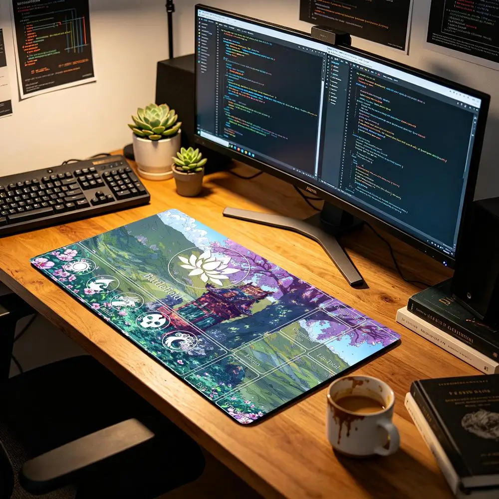 

Pastel Cherry Blossom Playmat, Non-Slip Rubber Gaming Mat with Lands/Battlefield Zones, Floral TCG Mat, Magic Playmat for TCG