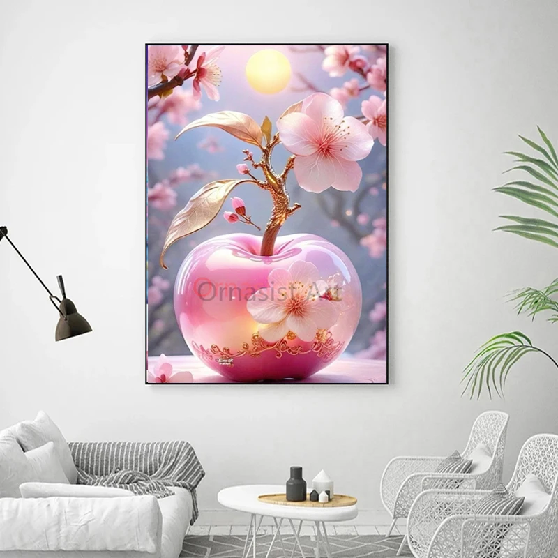 100% Fairy Dust Diamond Painting Apple Rhinestones Pictures Cross Stitch Embroidery Full Crystal Mosaic Landscape Decor For Home