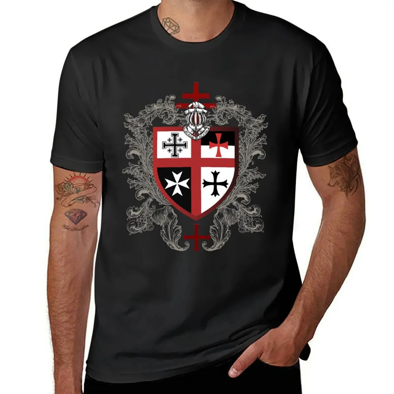 Camiseta de escudo de Cruz de los caballeros templarios para hombre, símbolo, emblema Medieval, pedido secreto, diseño de aduanas, tus propios pesos pesados