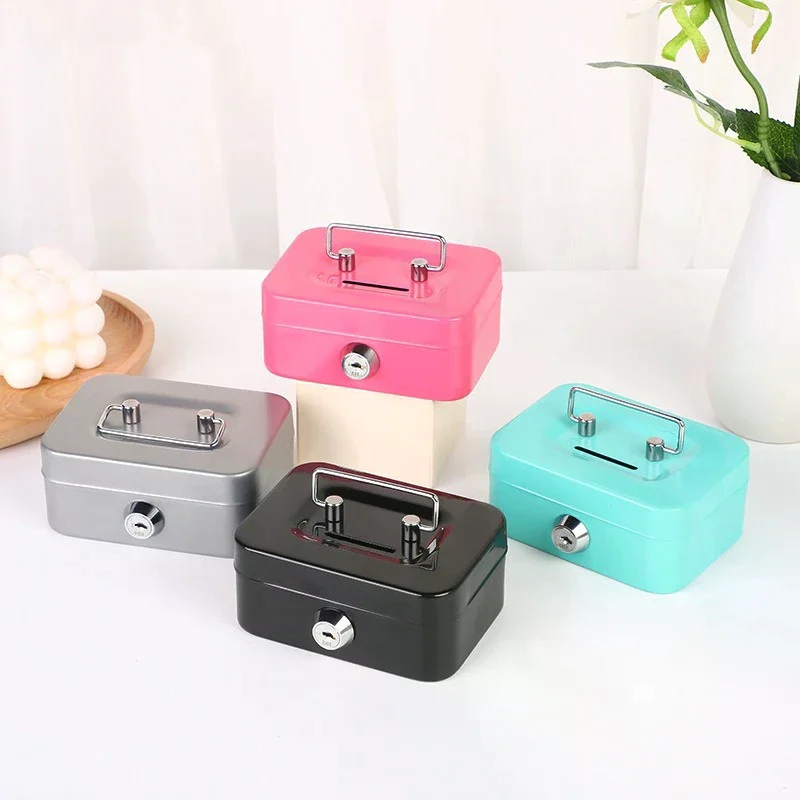 Mini caja de dinero portátil con llave, banco de acero, caja de monedas resistente con cerradura, caja oculta para almacenamiento de efectivo, maleta para tienda en casa