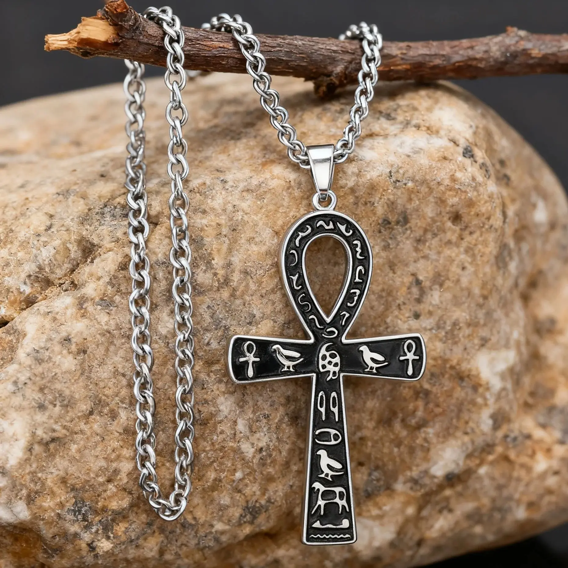 1pc Ankh Cross Necklace for Women Men Ancient Egypt Symbol Animal Totem Neckchain Stainless Steel Amulet Jewelry Gift