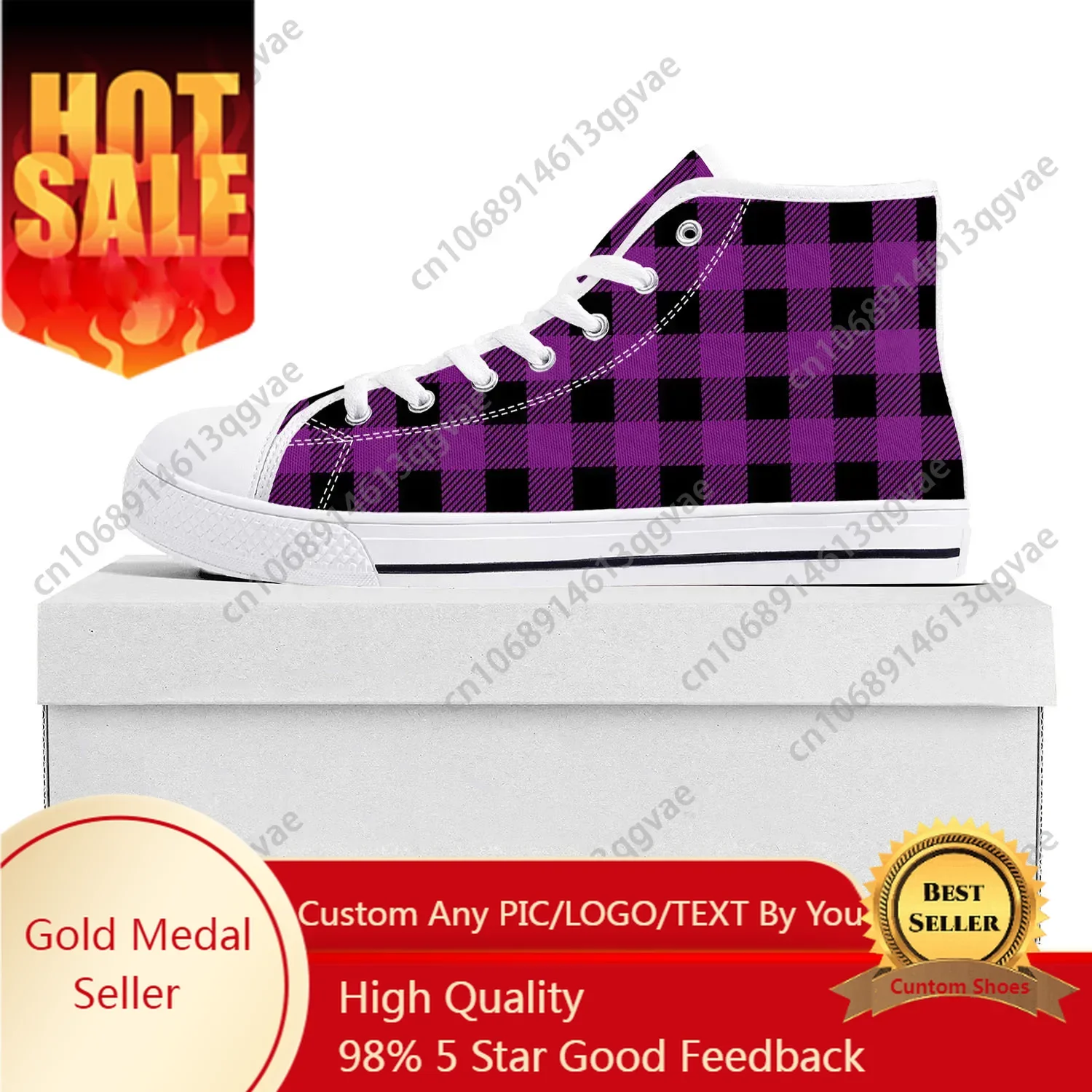 

Buffalo Plaid Pattern High Top High Quality Sneakers Mens Womens Teenager Canvas Sneaker Casual Couple Shoes Custom Shoe White