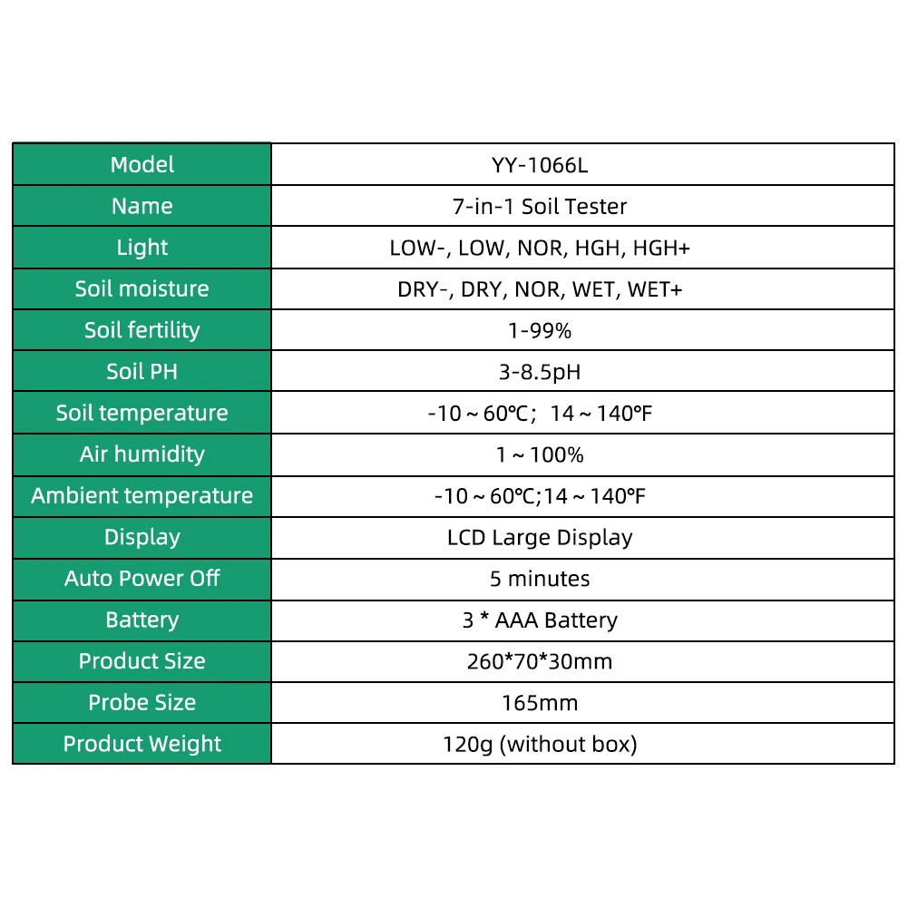7 In 1 Soil Testing Device Ambient Temperature Tester Precision Soil Analyzer Garden Tool Optimal Plant Growth Measurements