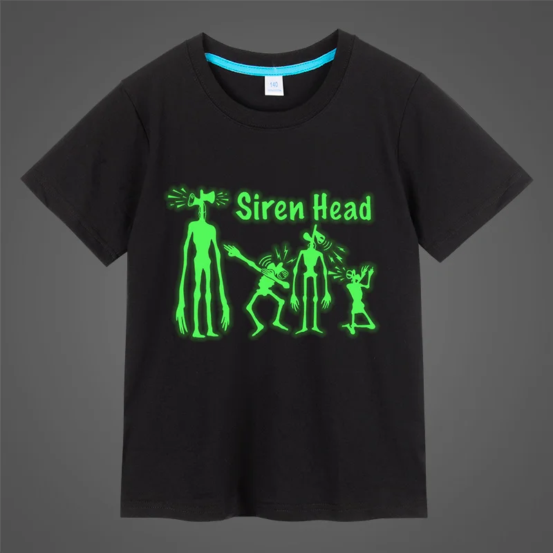 

Child Funny Summer Cartoon Siren Head T-shirt Hip Hop Neon Fluorescent Luminous Boy T-Shirts Party Club Night Light Punk Tops