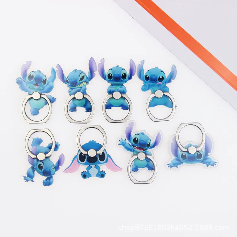 

Disney Cartoon Stitch Mobile Phone Holder Cute Lilo Stitch Acrylic Ring Buckle Round Mobile Phone Accessorie Children's Toy Gift