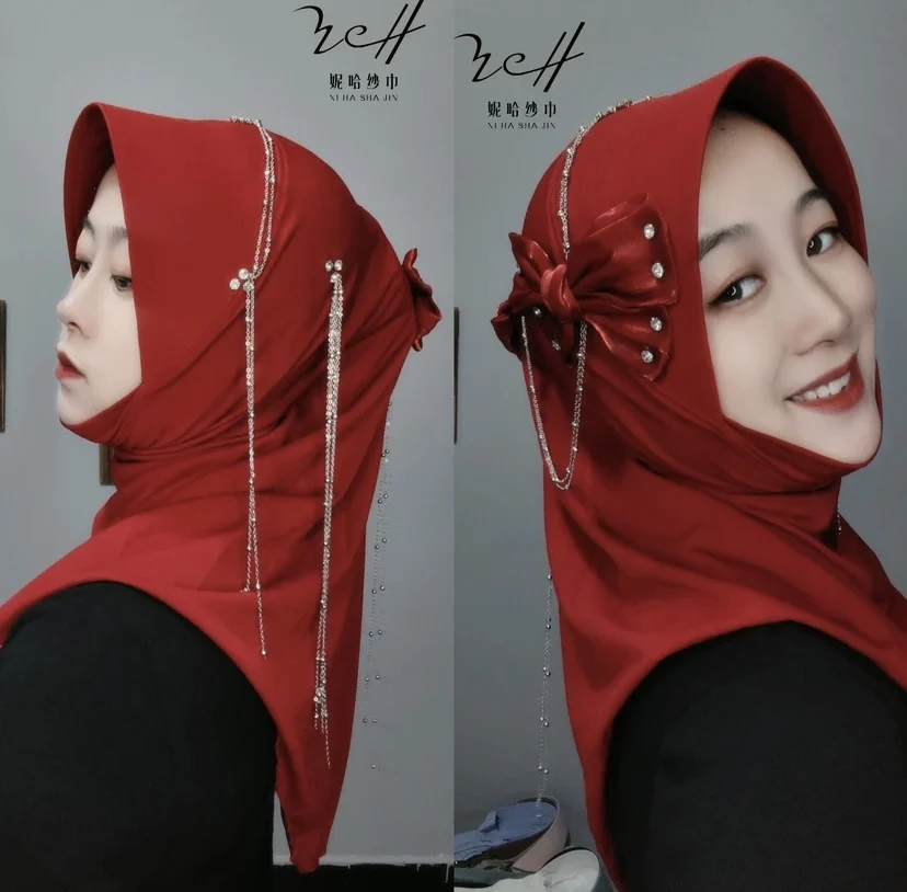 Bow Tassels Decor Cute Sweet Girls Moslem Hijabi