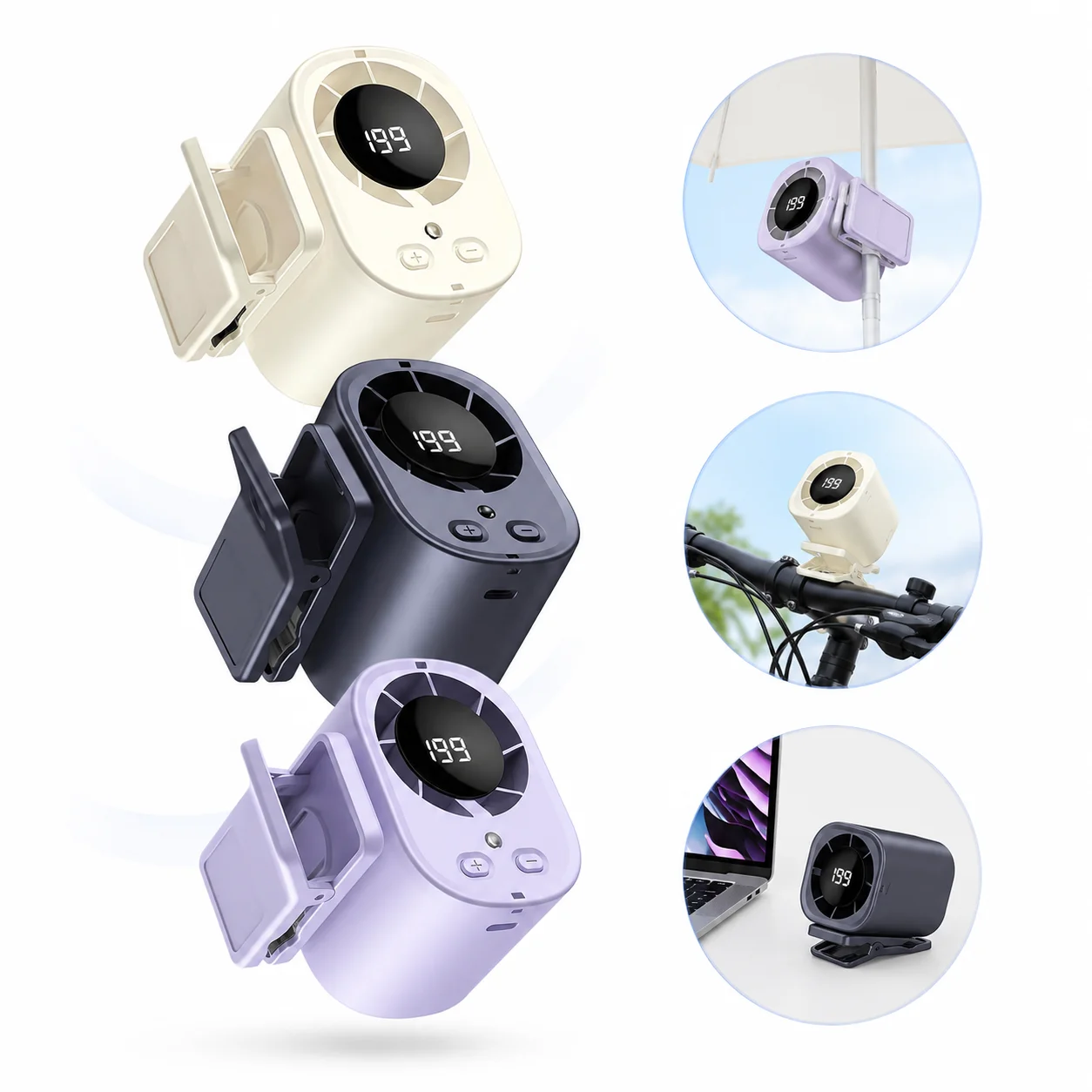 Semiconductor Cooling Car Fan Portable Rechargeable 360 Rotatable Clip on Fan 3 Speeds LED Display Quiet USB Travel