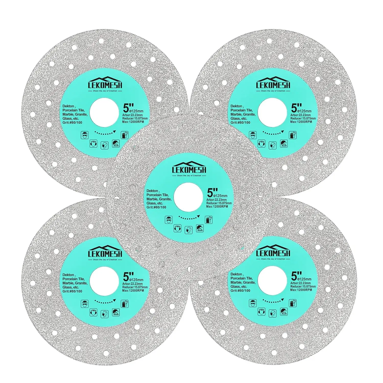 

5 Inch Diamond Grinding Disc Set - 5pcs for Cutting Stone, Tile, Marble, Granite, Glass with High Efficiency