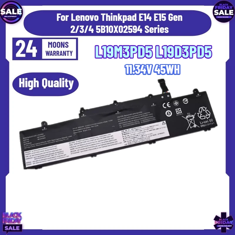 L19M3PD5 L19D3PD5 Laptop Battery Suitable for Lenovo Thinkpad E14 E15 Gen 2 Notebook Battery