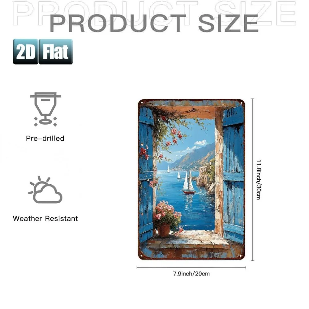Rustic Tin Window Frame 8x12 Inch Lake View Wall Art Decor for Room Restaurant Bar Door Garage