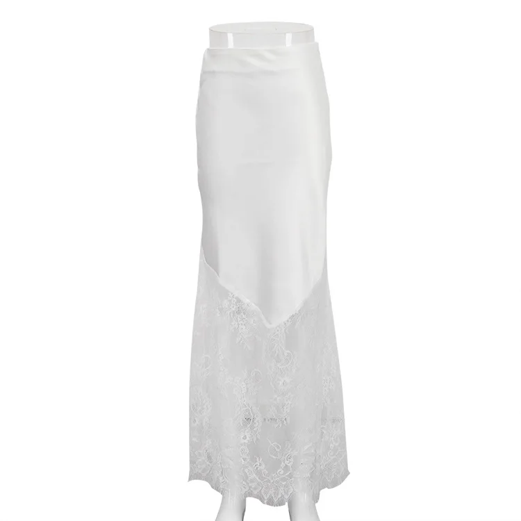 

Commute Versatile Bodycon Skirt Polyester Fabric mid Waist Design Women's Sexy Lace Splice Skirt