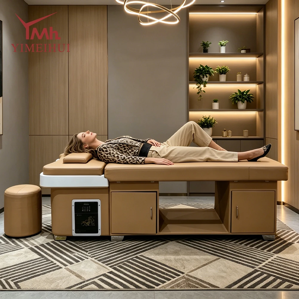 Luxury Multifunctional Thai Shampoo Bed for Hair Salon Head Spa, with White Wash Basin Ample Storage Cabinets And Stool